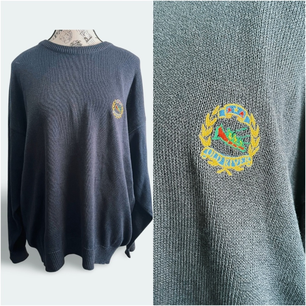90s Old River Italy Blue Cotton Sweater Size Large Navy – Crest Logo